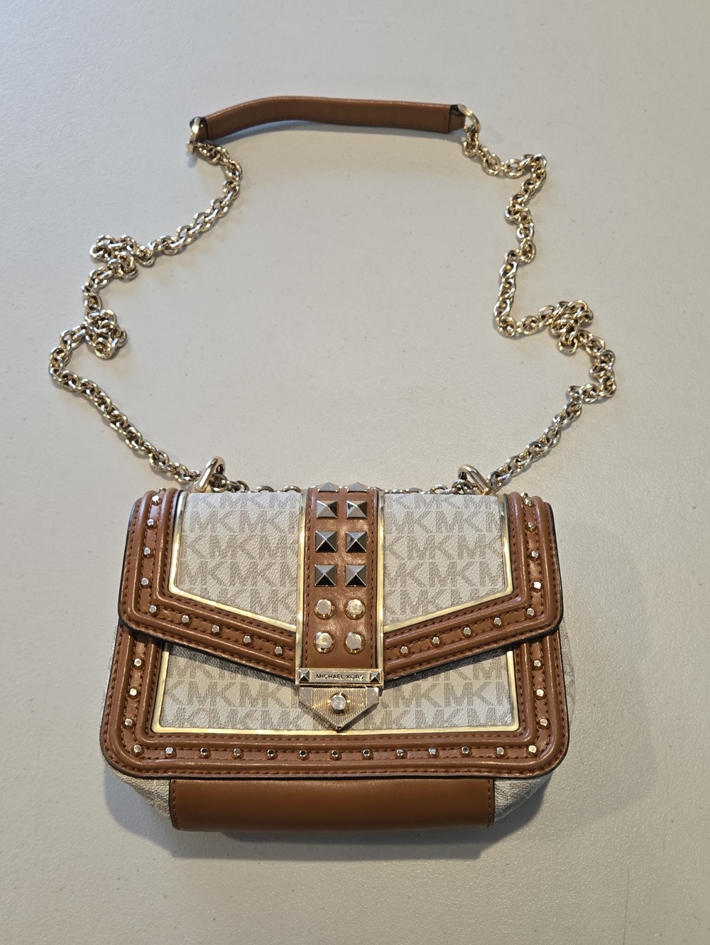 Michael Kors Brown Signature Studded Shoulder Bag